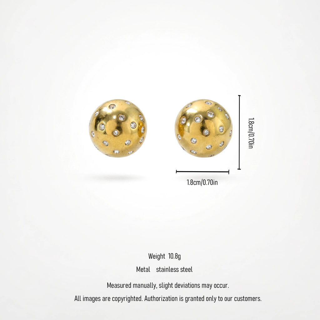 QIAOREN 12263 Waterproof Tarnish Free Gold Dome Earrings Stainless Steel Gypsy Set Sparkling CZ Dotted Ball Studs Jewelry US EU