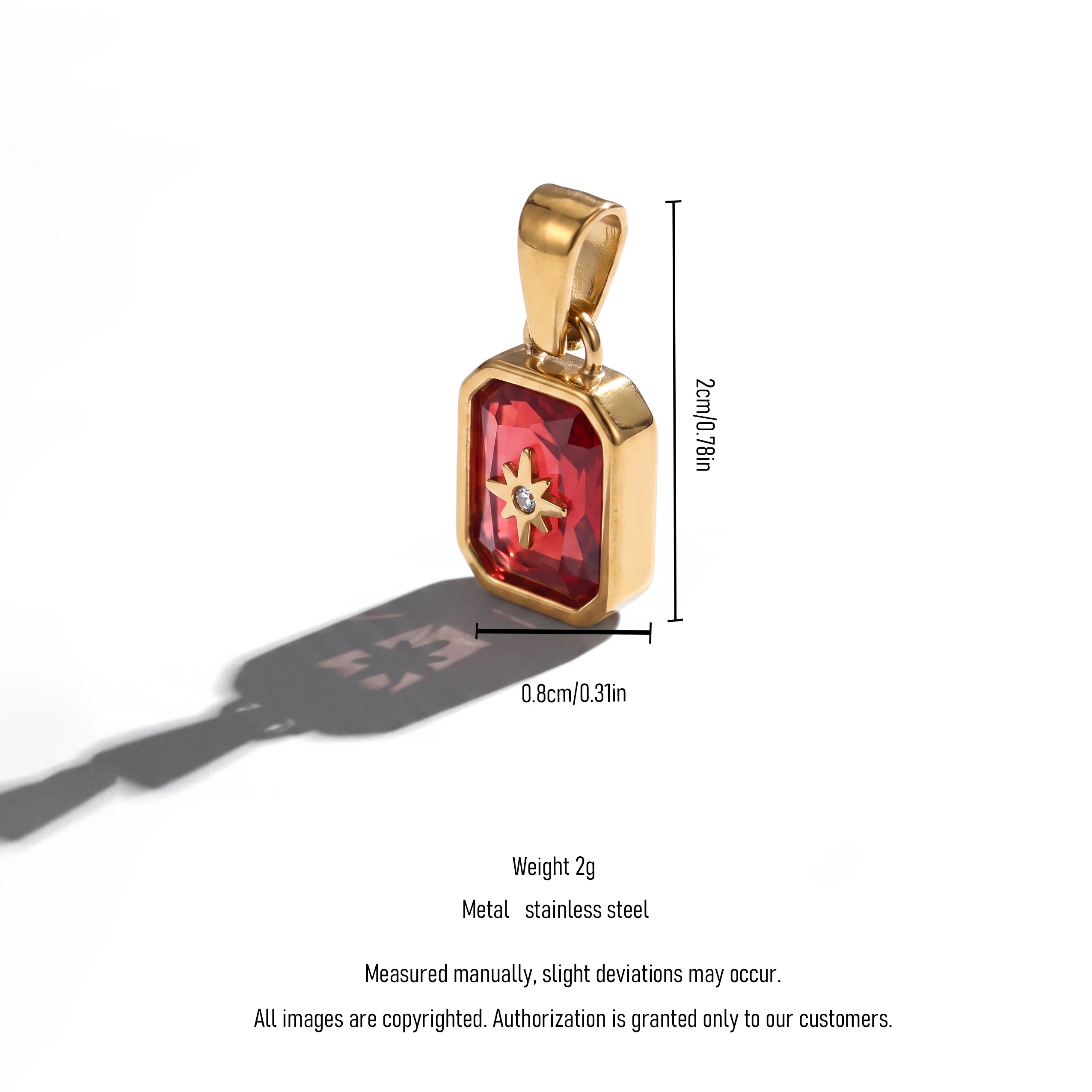 QIAOREN 13882-93 Polished Gold Vintage Birthstone Rectangle Charm for Necklace Making DIY Jewelry Gift
