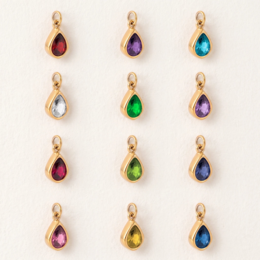 QIAOREN 13918-29 Birthstone Bezel Set Teardrop Pear Shape Charm Pendant with Multicolor CZ Stone for Making DIY
