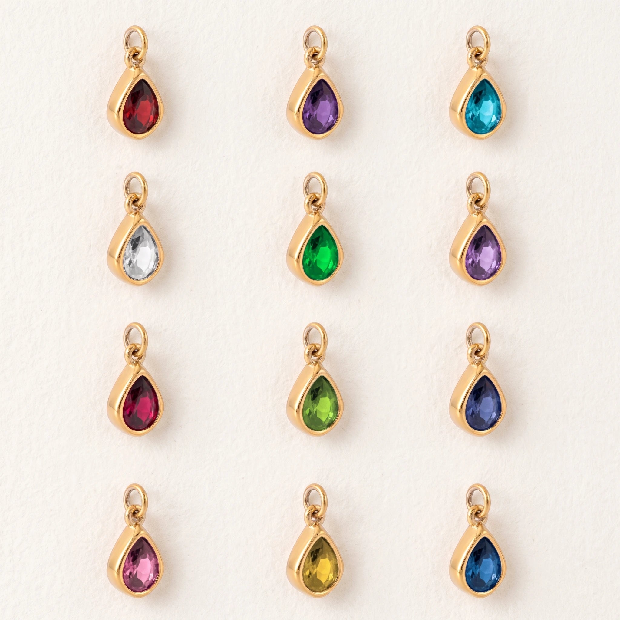 QIAOREN 13918-29 Birthstone Bezel Set Teardrop Pear Shape Charm Pendant with Multicolor CZ Stone for Making DIY