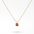 QIAOREN  13712 Ball Bead Chain Pendant Necklace with Rounded Square Solid Red Enamel & Embossed Mini Heart Charm