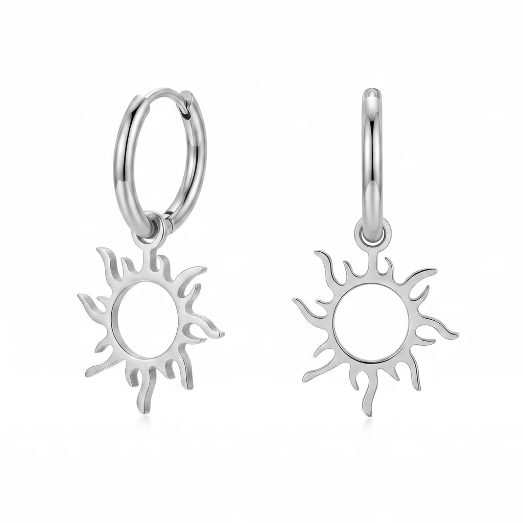 QIAOREN 10959 Stainless Steel Hollow Sun Dangle Hoops Tarnish Resistant Gold Plated Trendy Unisex 0.3mm Thick Beach Earrings