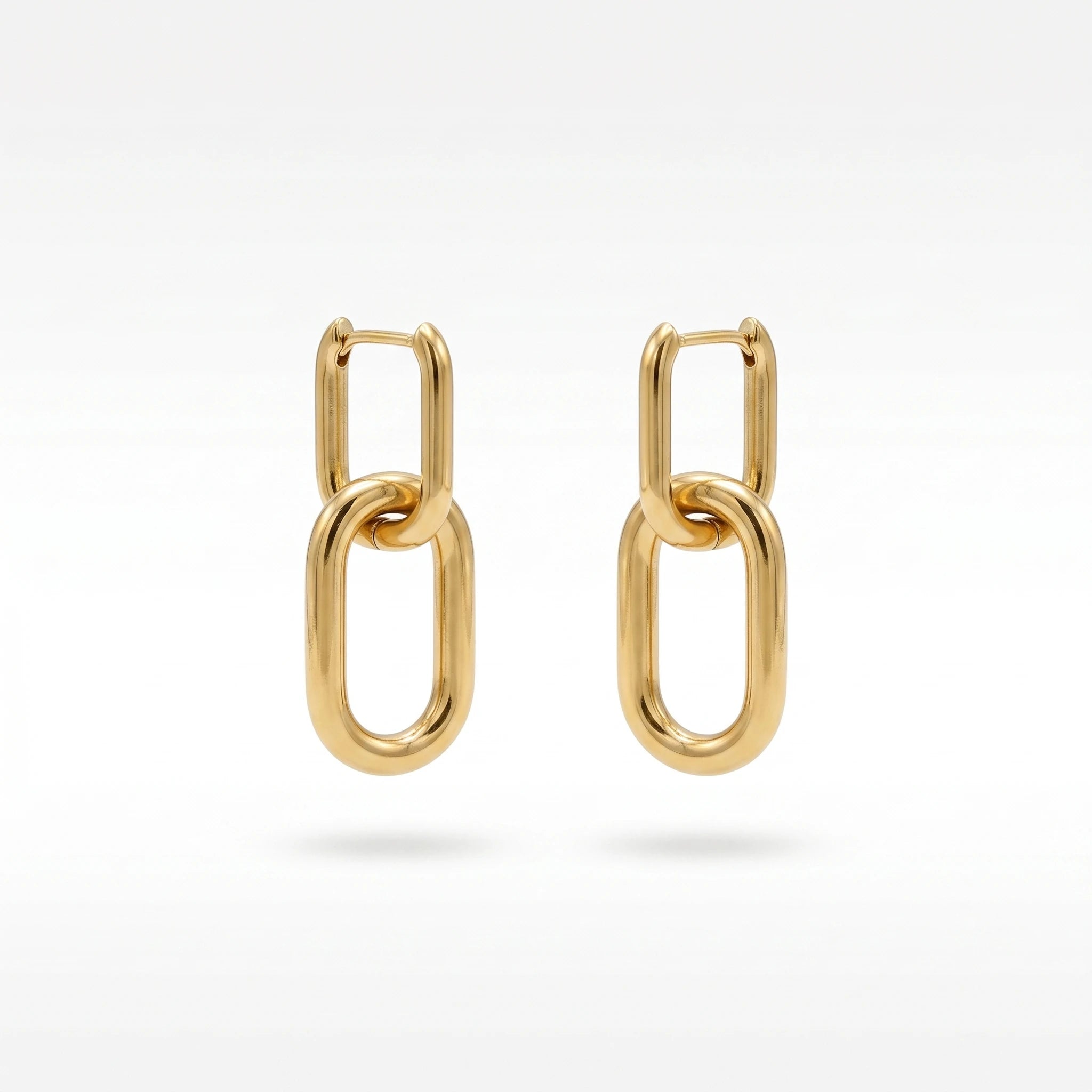 QIAOREN 12524  Modern Interlocking Rectangular Hoop Earrings Silver Stainless Steel Bold Link Dangle Jewelry US EU