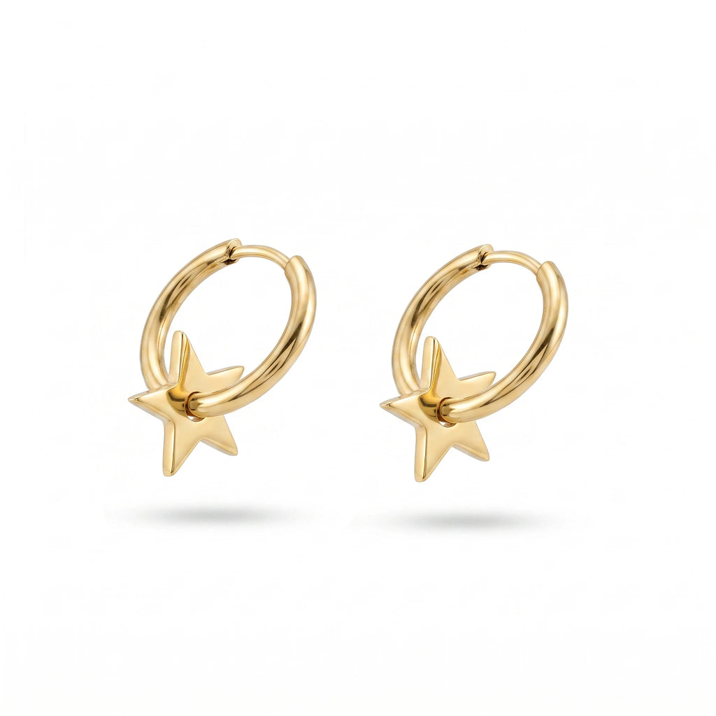 QIAOREN 14424 Star Charm Huggie Hoop Earrings, Stainless Steel Small Hoop Earrings Jewelry Gift for Daily Fashion Outfits