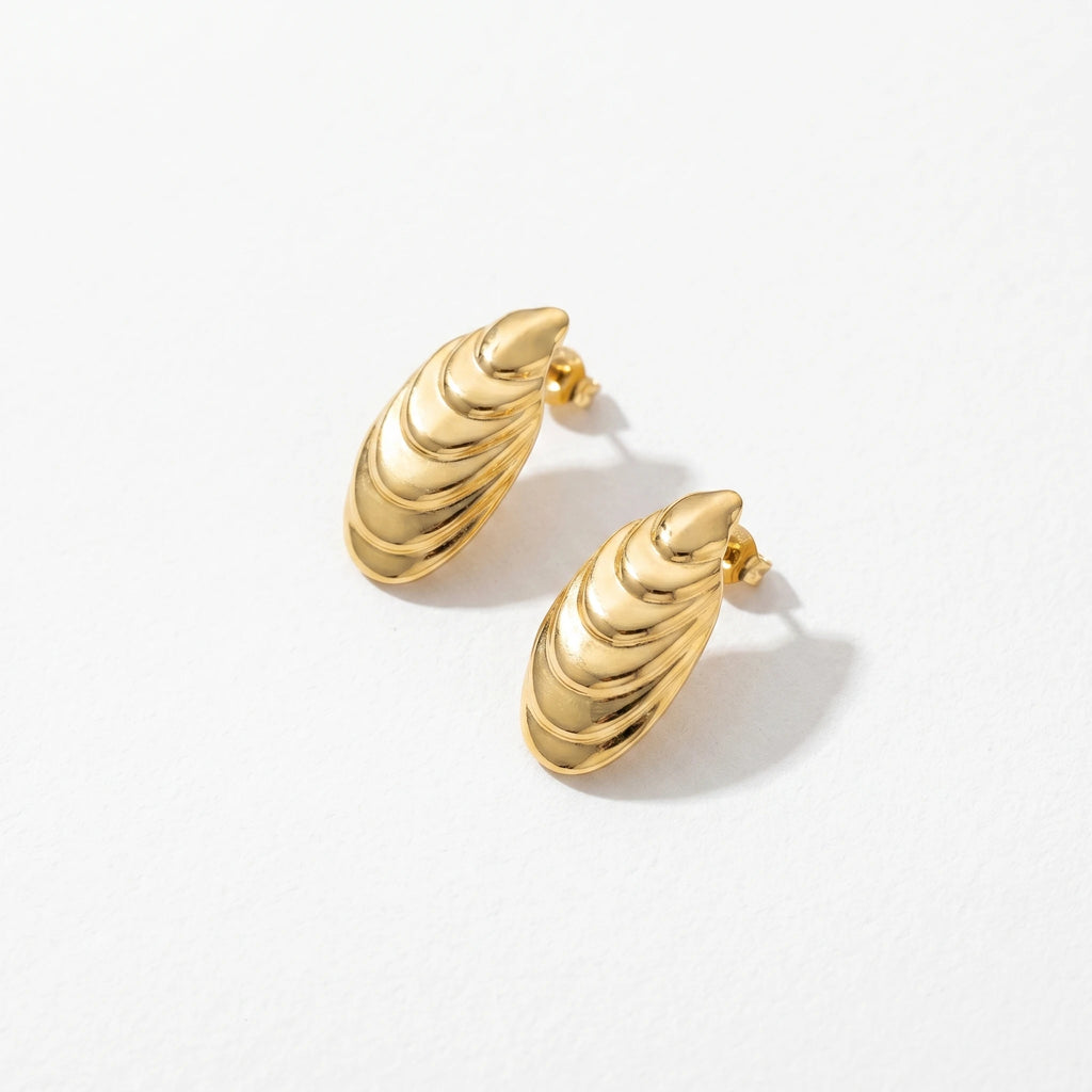 QIAOREN 13221Gold Plated Shell Stud Earrings for Women Stainless Steel Coastal Beach Minimalist Fashion Jewelry