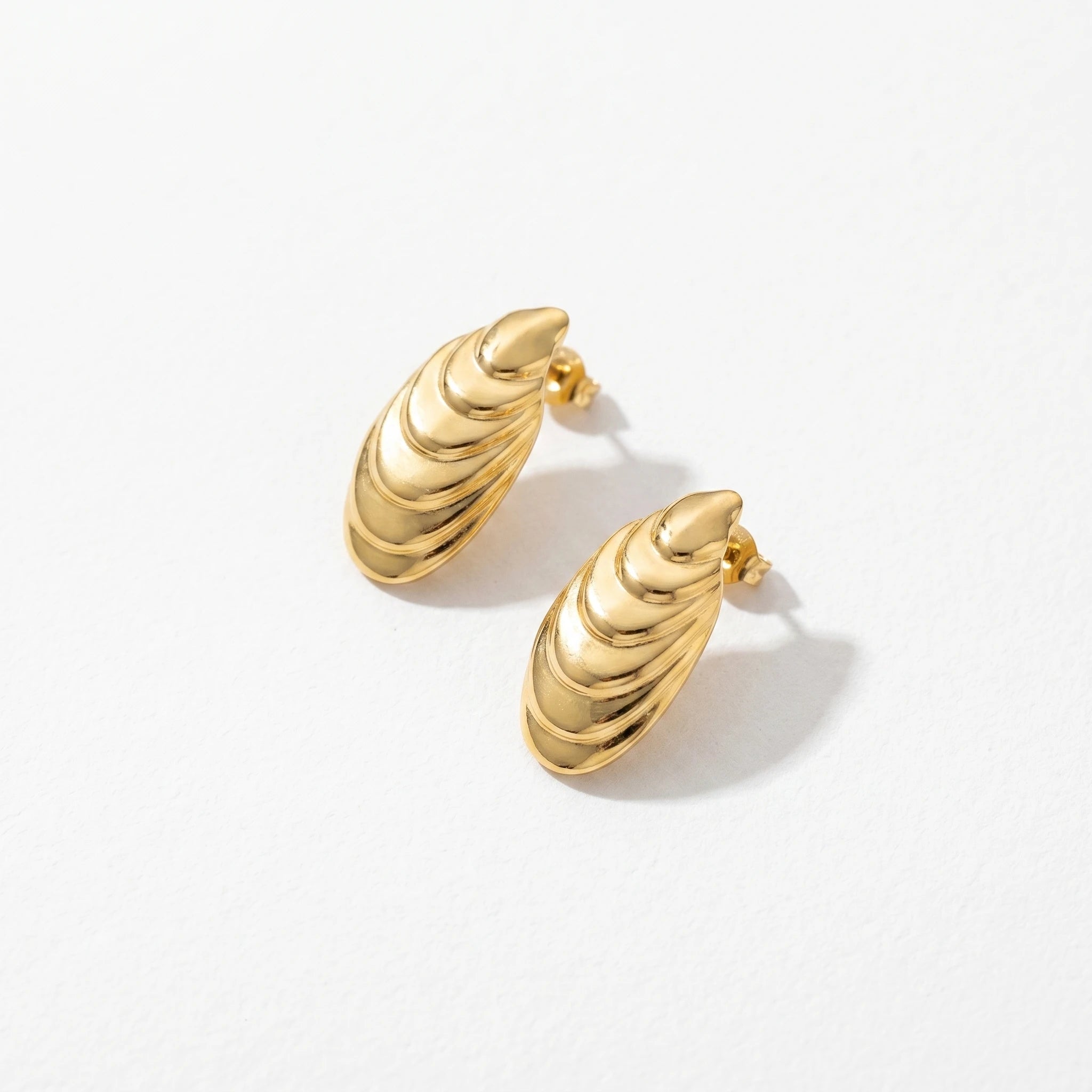 QIAOREN 13221Gold Plated Shell Stud Earrings for Women Stainless Steel Coastal Beach Minimalist Fashion Jewelry