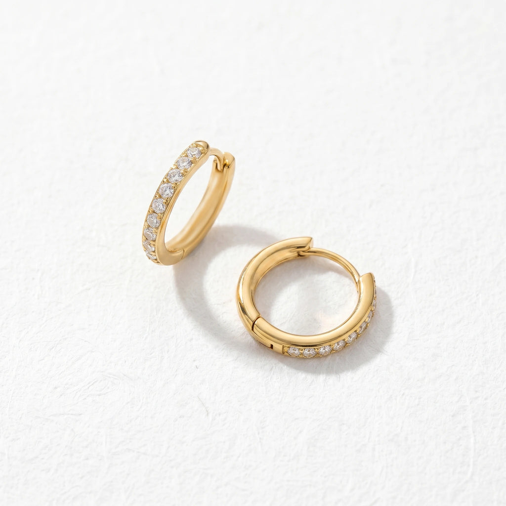 QIAOREN 12517  Dainty CZ Pave Huggie Hoop Earrings Gold Stainless Steel Minimalist Small Round Hoops Women US EU