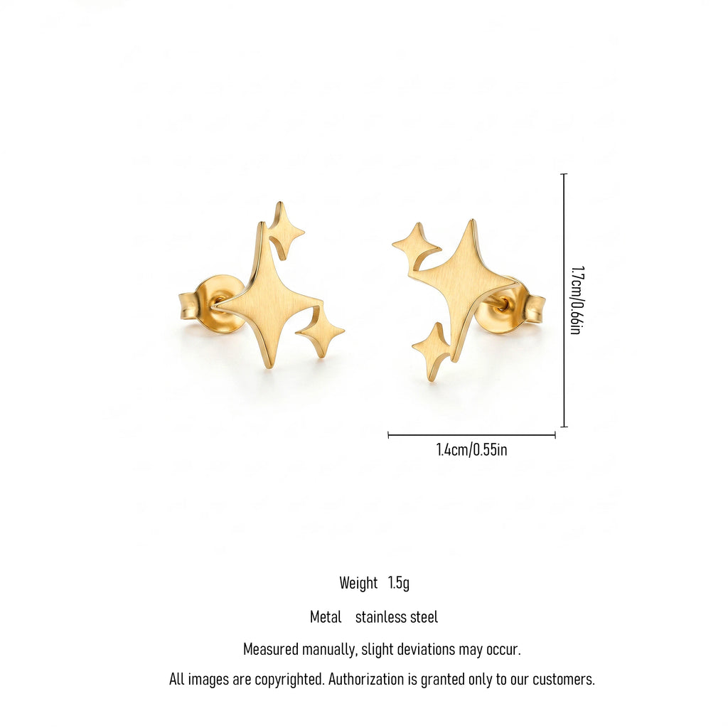 QIAOREN 11770 Minimalist Matte Multi Star Stud Earrings Gold Stainless Steel Celestial Fashion Jewelry for Western Girls Casual
