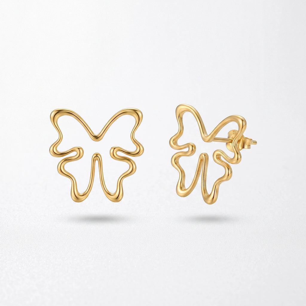 QIAOREN 14067 Abstract Hollow Butterfly Stud Earrings, Wavy Outline Open Butterfly Ear Stud Jewelry Gift for Daily Fashion