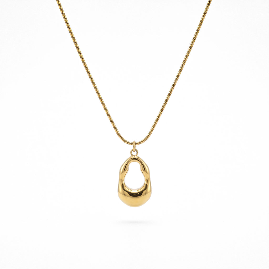 QIAOREN 13750 Thin Snake Chain Pendant Necklace with Smooth Hollow Teardrop Oval Loop Charm, Polished Gloss Jewelry