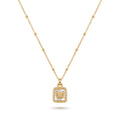 QIAOREN 13478 Vintage Square White Shell Butterfly Pendant Necklace with Beaded Ball Chain, Dainty Gold Neck Jewelry Gift