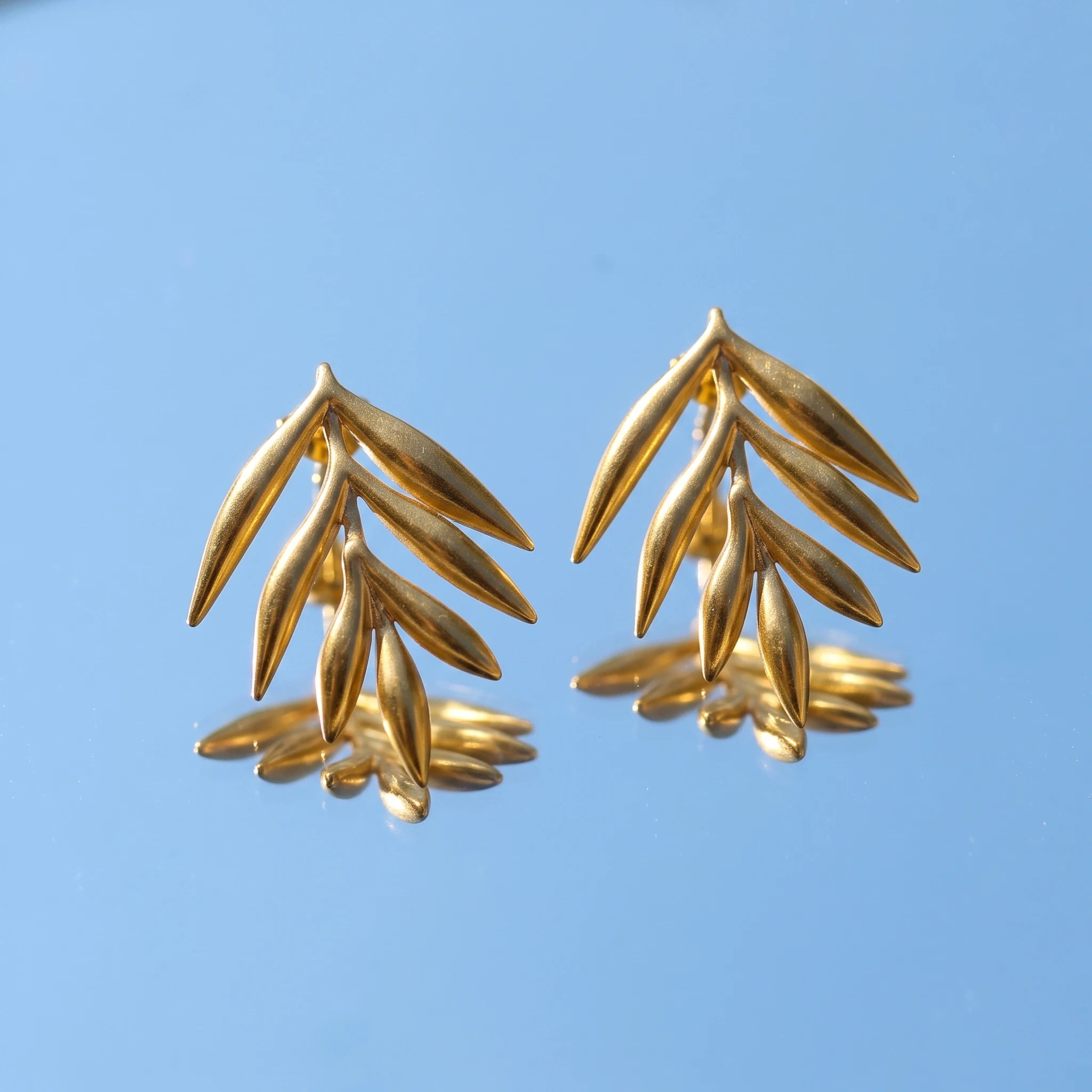 QIAOREN 14074 Olive Leaf Branch Stud Earrings, Multi Leaves Twig Ear Stud Jewelry Gift for Daily Fashion Outfits
