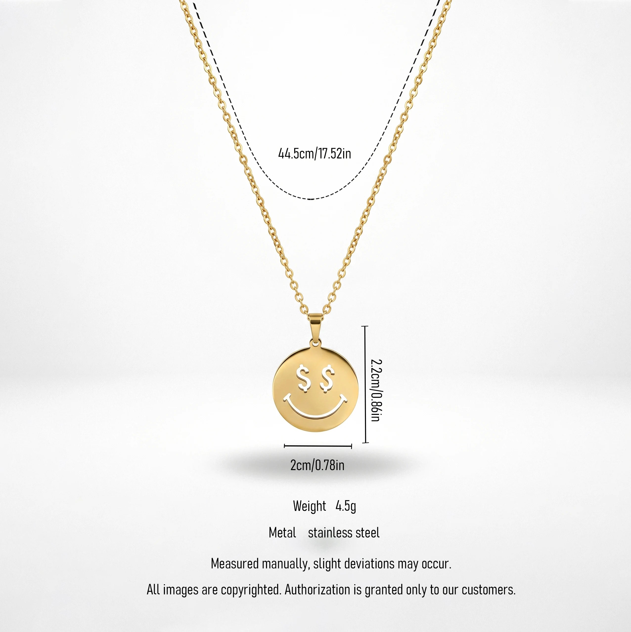 QIAOREN 11782 Ins Trendy Money Eyes Smiley Face Stainless Steel Necklace Gold Round Disc Pendant Accessory for American European