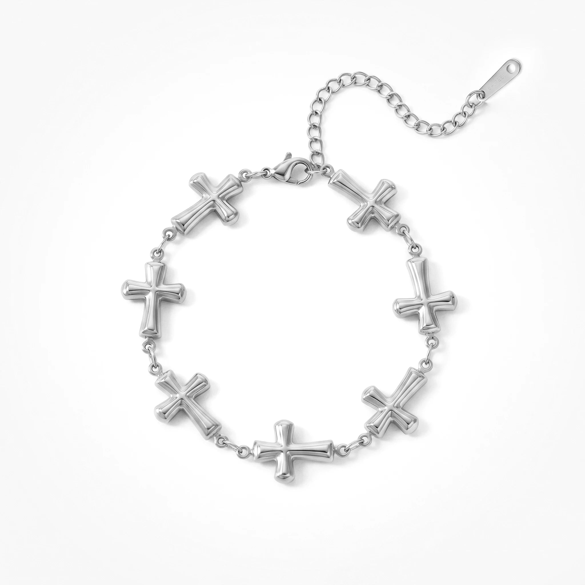 QIAOREN12057 18K Gold Plated Stainless Steel Puffy Cross Link Bracelet Adjustable  Chain Religious Trend Jewelry for US EU Women