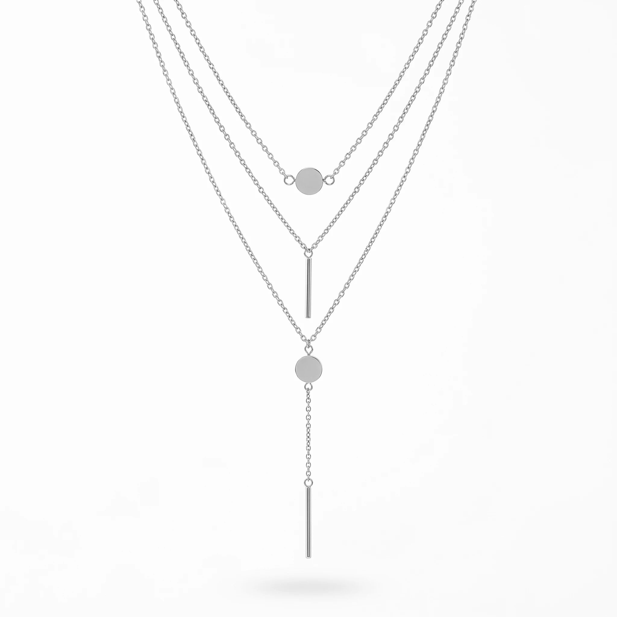 QIAOREN 11310 18K Gold Plated Triple Layered Y-Shaped Disc Bar Necklace Stainless Steel Tarnish Free Elongate Neck Jewelry