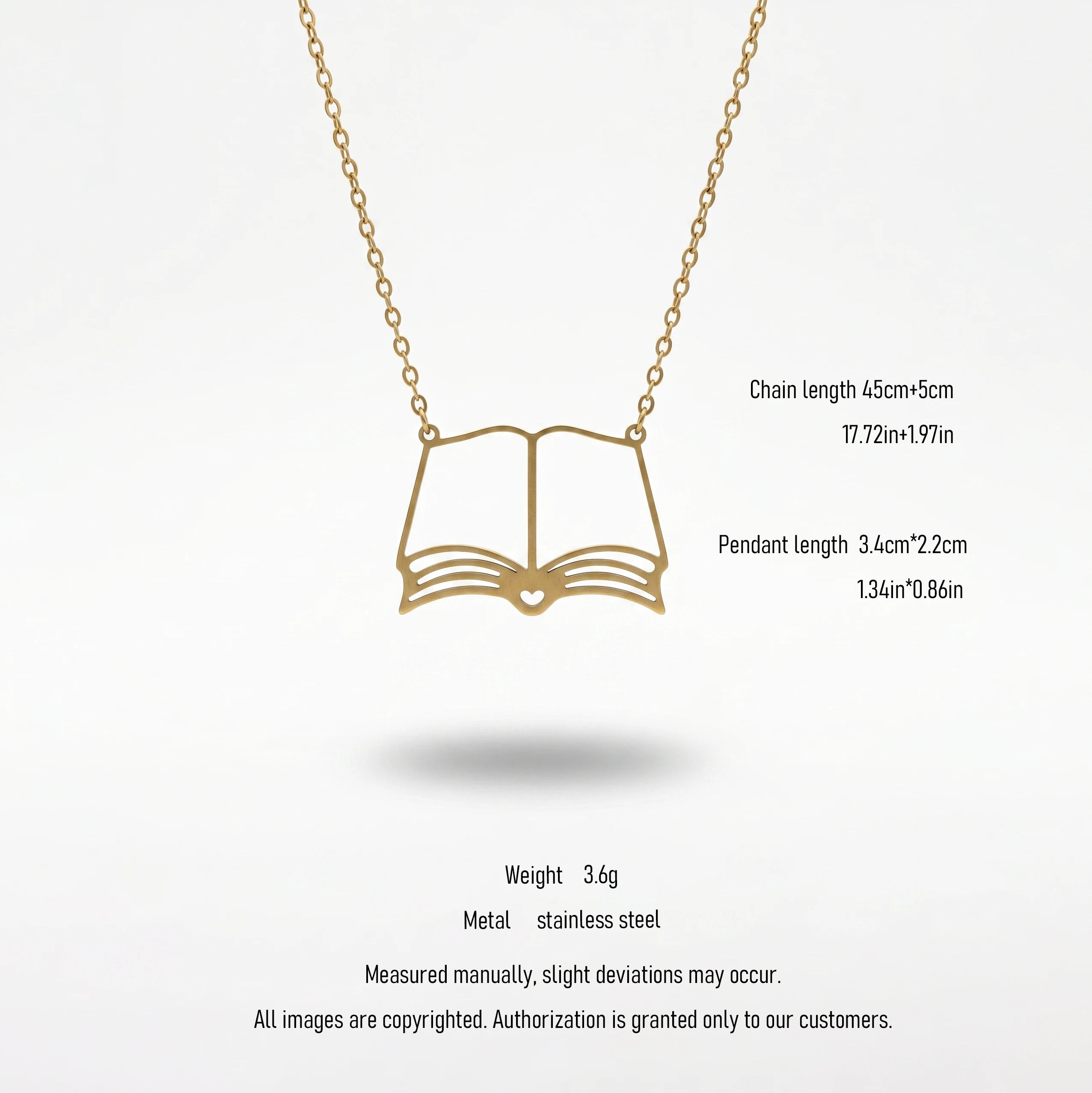 QIAOREN 10806 Hypoallergenic Gold Plated Stainless Steel Open Book Charm Necklace Unisex Dainty Trendy Everyday Bookish Jewelry