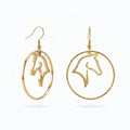 QIAOREN 10847 Hypoallergenic Stainless Steel Horse Head Earrings, Gold Plated Waterproof Drop Hoops for Equestrians