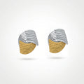 QIAOREN 12761 Stainless Steel Two Tone Layered Twist Stud Earrings Silver Gold Ridged Curved Statement Ear Jewelry for Women