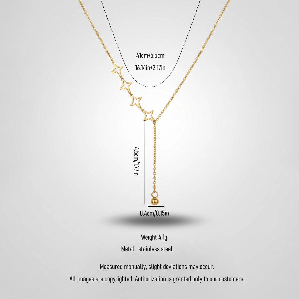 QIAOREN 13959 Stainless Steel Star Y Necklace Gold Dainty Layered Pendant Chain Minimalist Jewelry for Women