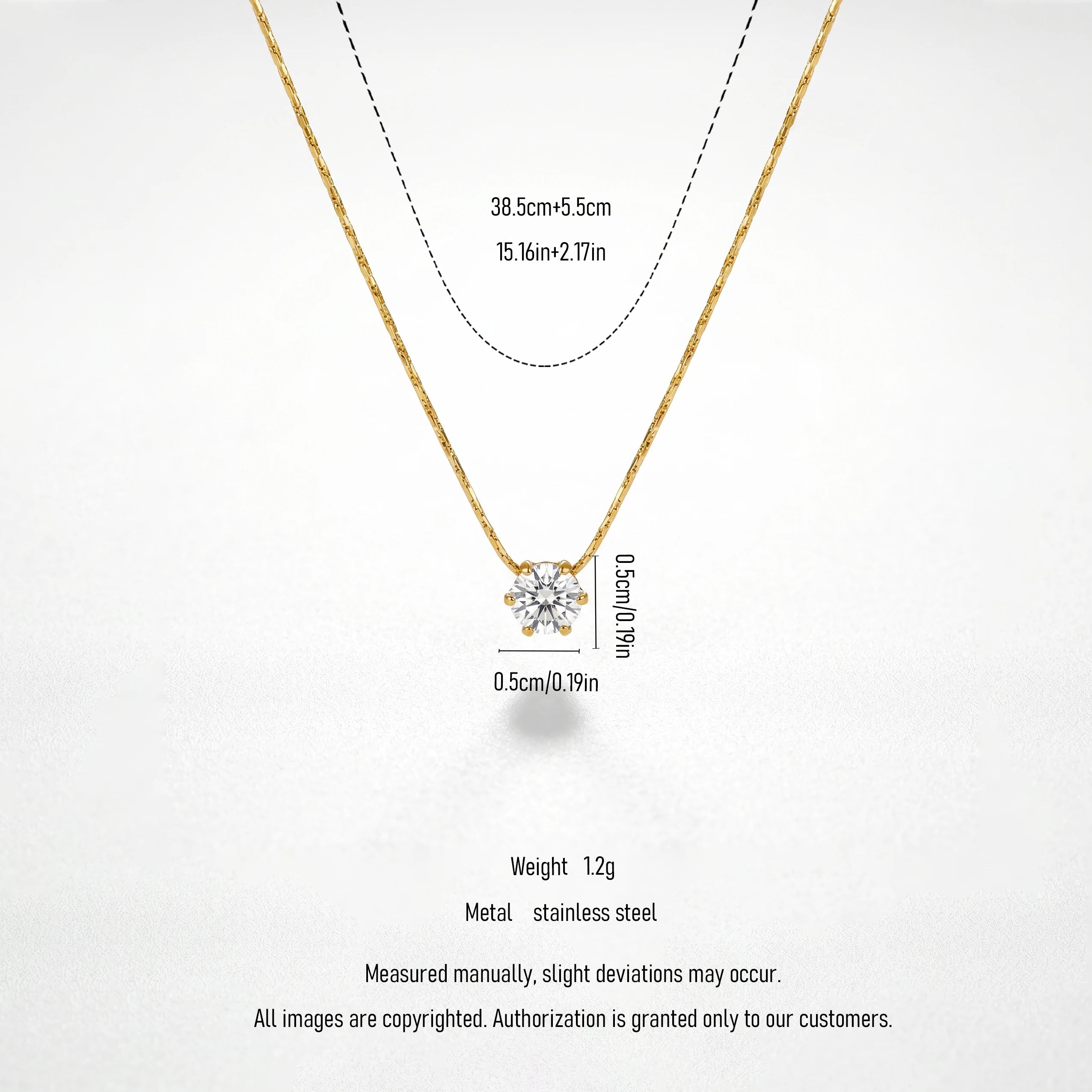 QIAOREN 13169 Stainless Steel Round Cut CZ Solitaire Necklace Gold Plated Minimalist Dainty Pendant Jewelry for Women