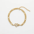 QIAOREN 11737 18K Gold Plated Stainless Steel Anti-Tarnish Cupid Heart Arrow Anklet Adjustable Cuban Foot Chain