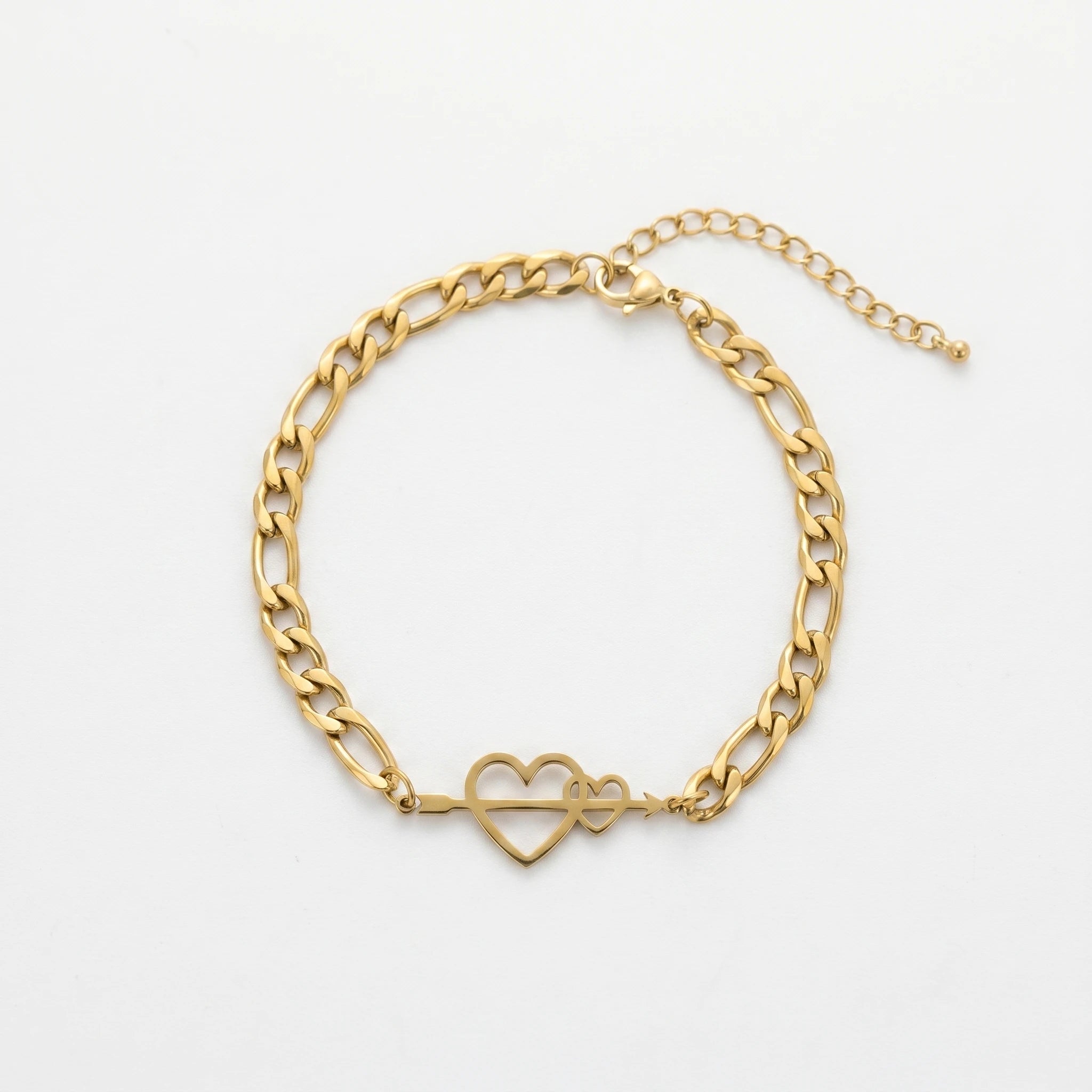 QIAOREN 11737 18K Gold Plated Stainless Steel Anti-Tarnish Cupid Heart Arrow Anklet Adjustable Cuban Foot Chain