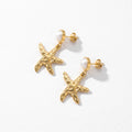 QIAOREN 13216 Gold Plated Pearl Starfish Drop Earrings for Women Stainless Steel Beach Coastal Fashion Jewelry