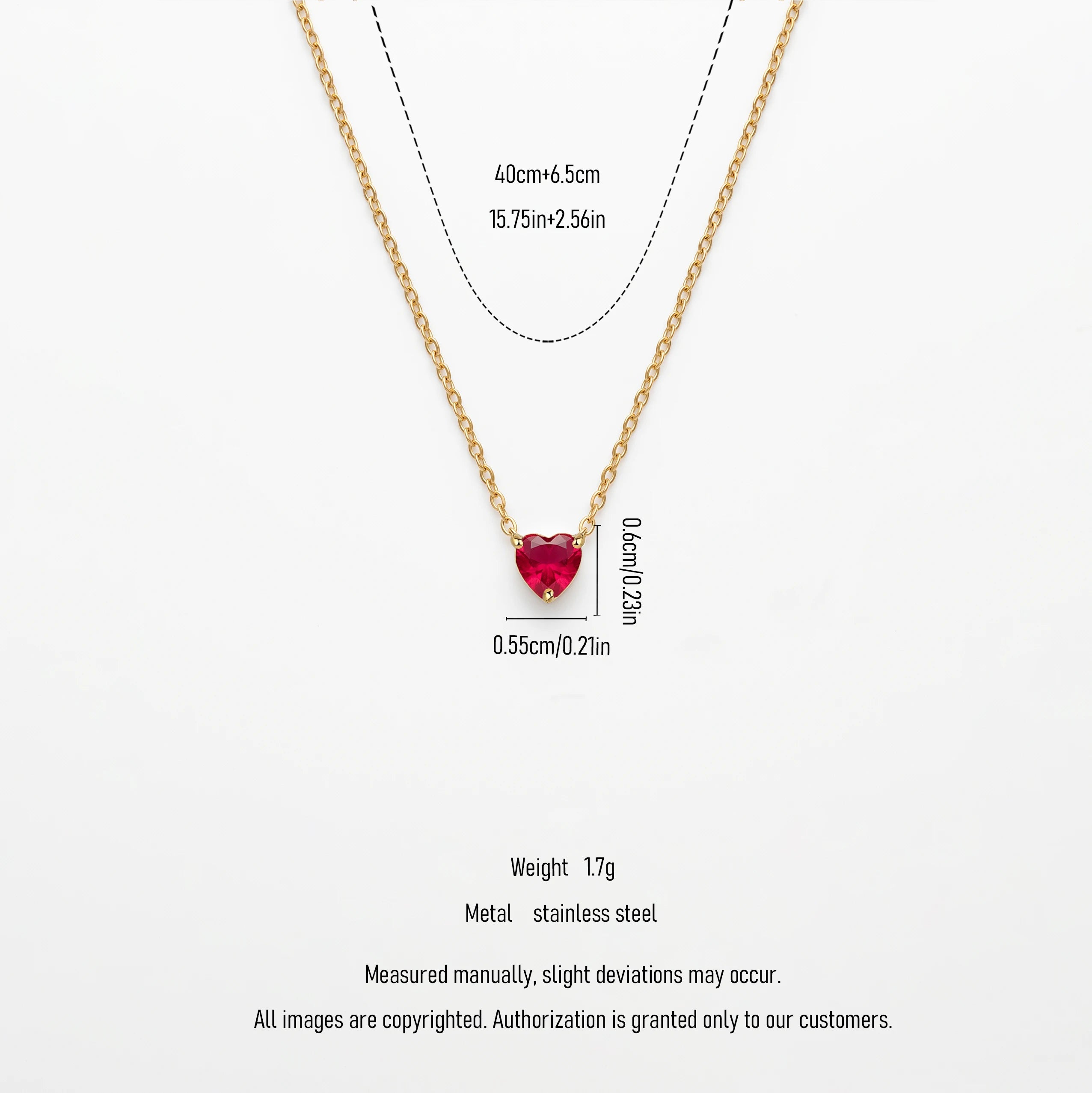 QIAOREN13555-66StainlessSteel 12Birthstone Heart Necklace Colorful Gemstone Pendant Personalized Birthday Jewelry Gift for Women