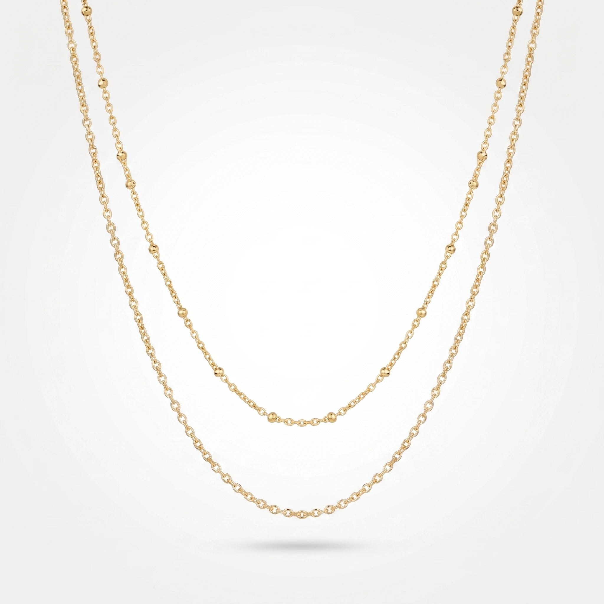 QIAOREN 11499 18K Gold Plated Double Layered Beaded Waist Chain Stainless Steel Tarnish Free Waterproof