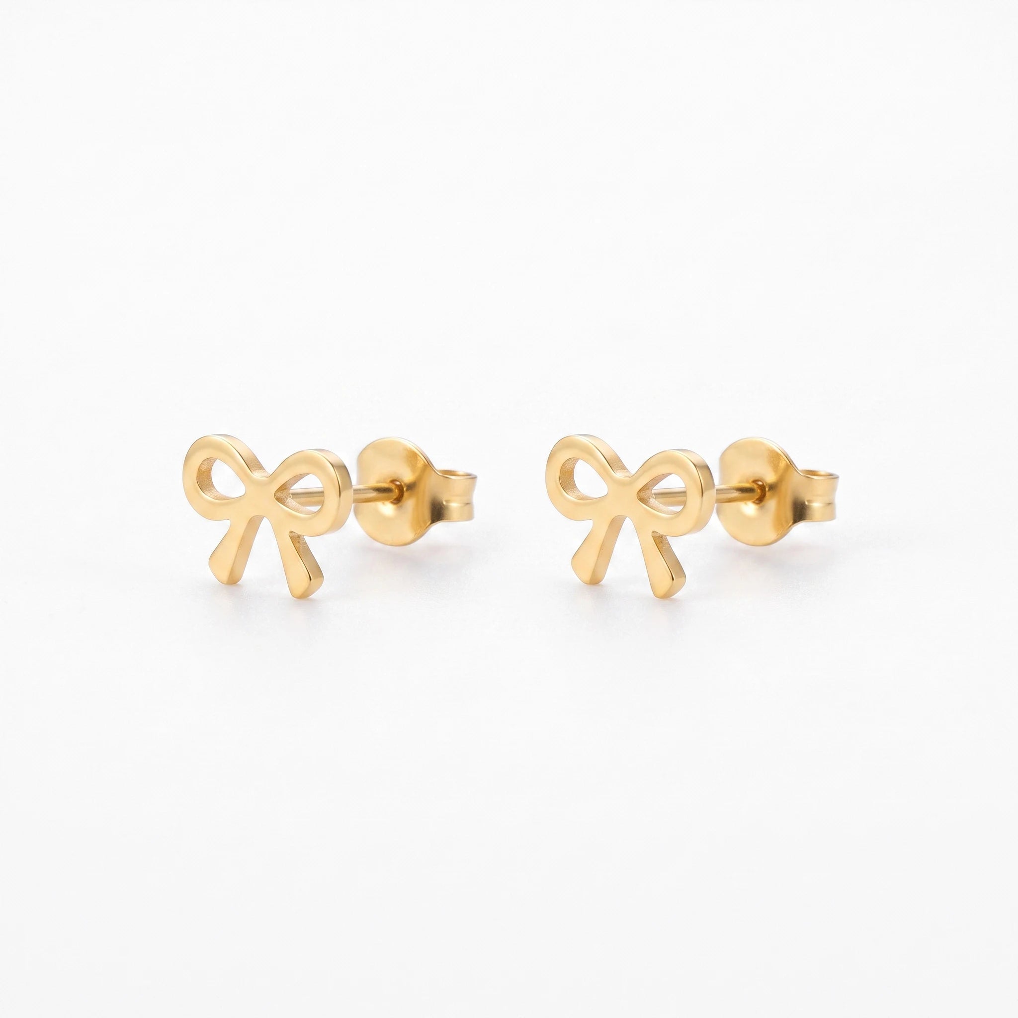 QIAOREN 13251 3 PCS Set 18K Gold Plated Stainless Steel 3 Pairs Bow & Zircon Stud Earrings Set Minimalist Hollow Solid Bow CZ