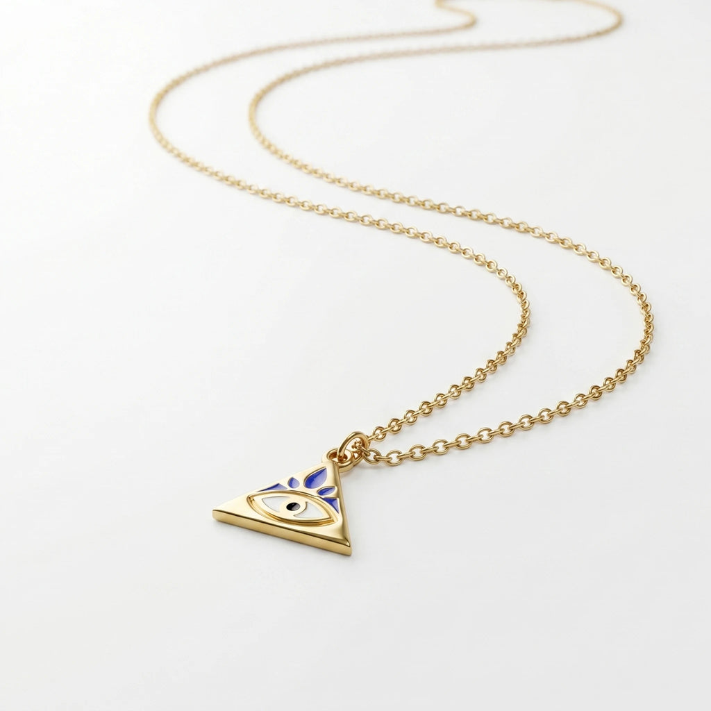QIAOREN 12818 Waterproof 18K Gold Blue Enamel Triangle Necklace Surgical Steel Non Fading Spiritual Charm Jewelry Gift