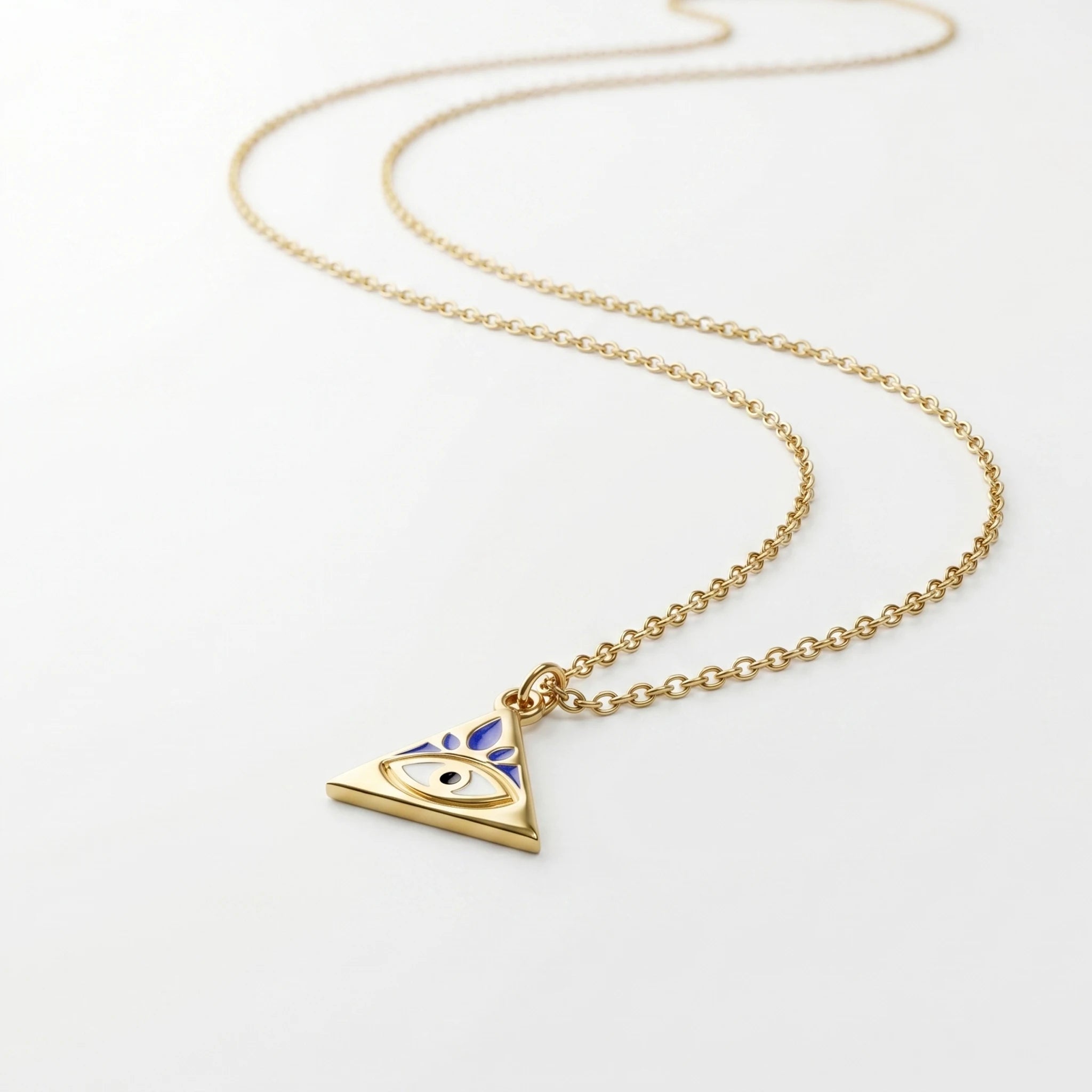 QIAOREN 12818 Waterproof 18K Gold Blue Enamel Triangle Necklace Surgical Steel Non Fading Spiritual Charm Jewelry Gift
