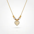 QIAOREN 13809 Thin Box Chain Pendant Necklace with Round Ball Beads & Two Paved CZ Tube Spacers, Hollow Heart Frame Life