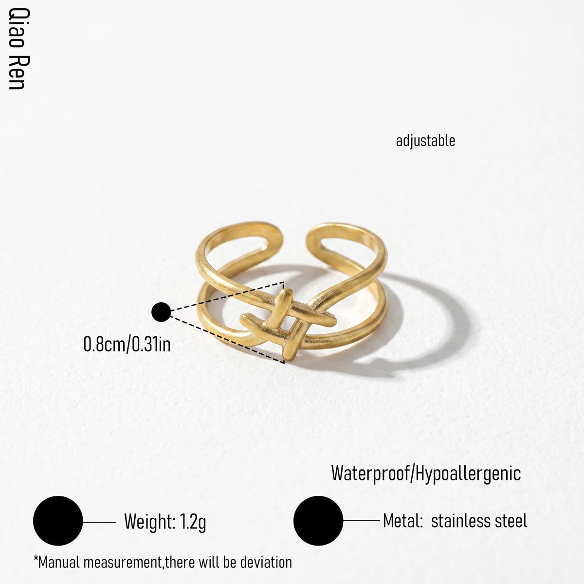QIAOREN 14207-20 Abstract Flower Open Ring Set, Irregular Textured Adjustable Stackable Ring Jewelry Gift for Daily Outfits