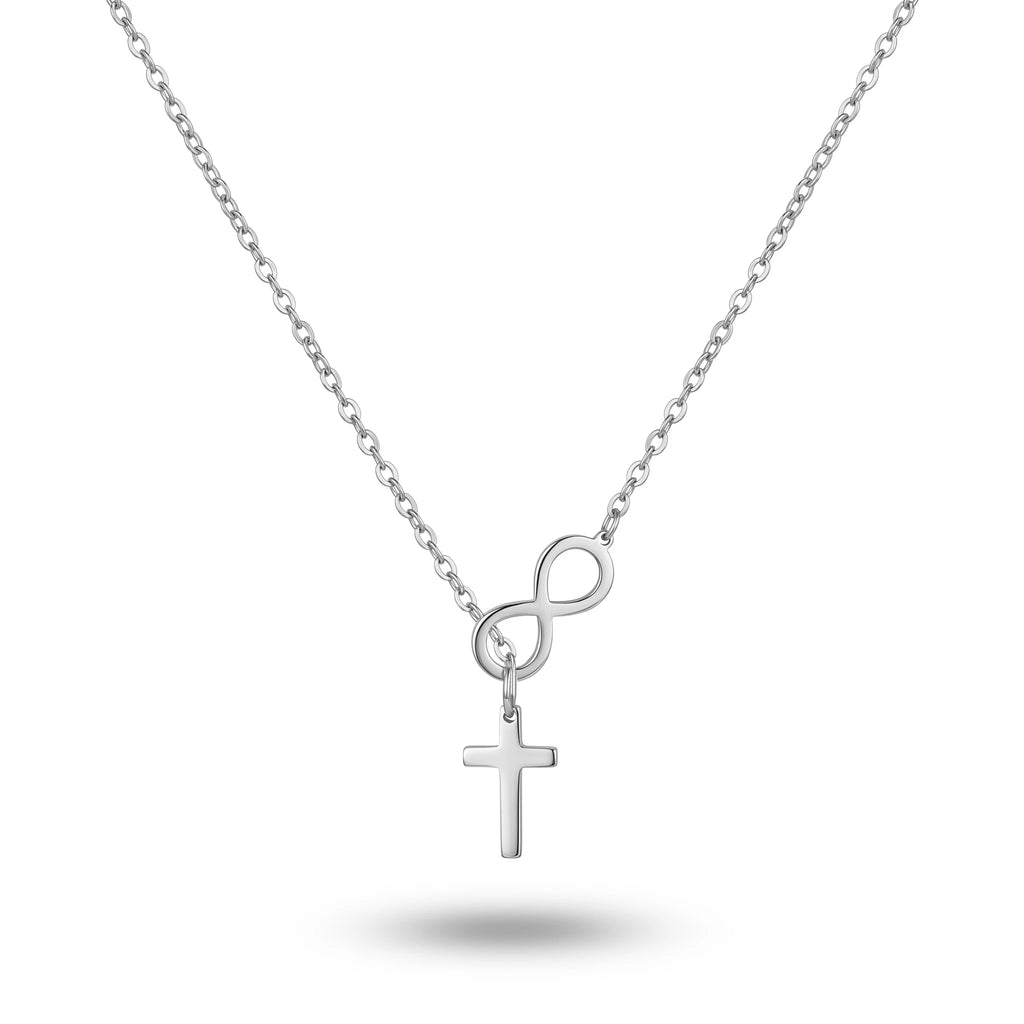QIAOREN 11247 Tarnish Resistant Waterproof 18K Gold Plated Stainless Steel Infinity Cross Pendant Necklace for Women