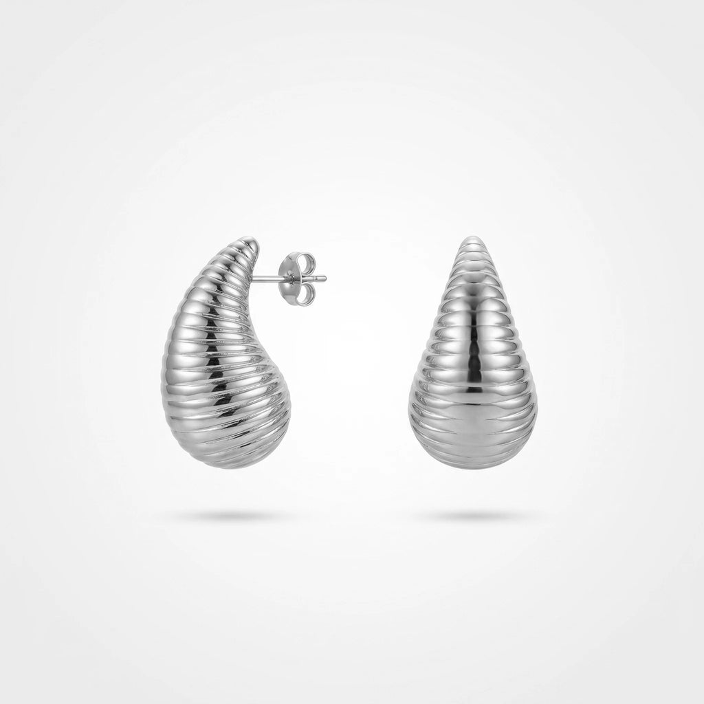 QIAOREN 12275 Trendy French Croissant Stud Earrings Gold Stainless Steel Ribbed Shrimp Horn Tapered Dome Jewelry Women US EU