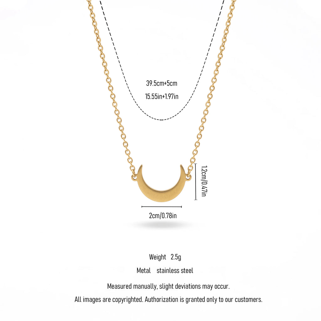 QIAOREN 11837 18K Gold Plated Stainless Steel Anti-Tarnish Hypoallergenic Matte Finish Crescent Moon Horizontal O Chain Necklace
