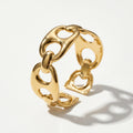 QIAOREN 12778 Stainless Steel Gold Chunky Interlink Open Cuff Bangle Adjustable Chain Link Wrist Bracelet for Women