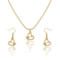 QIAOREN 11573 Minimalist Romantic Double Heart Jewelry Set, 18K Gold Stainless Steel Snake Chain Necklace Dangle Earrings