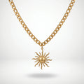 QIAOREN 10857 Waterproof Stainless Steel Trendy Sun Charm Necklace Gold Plated Link Chain Party Statement Jewelry