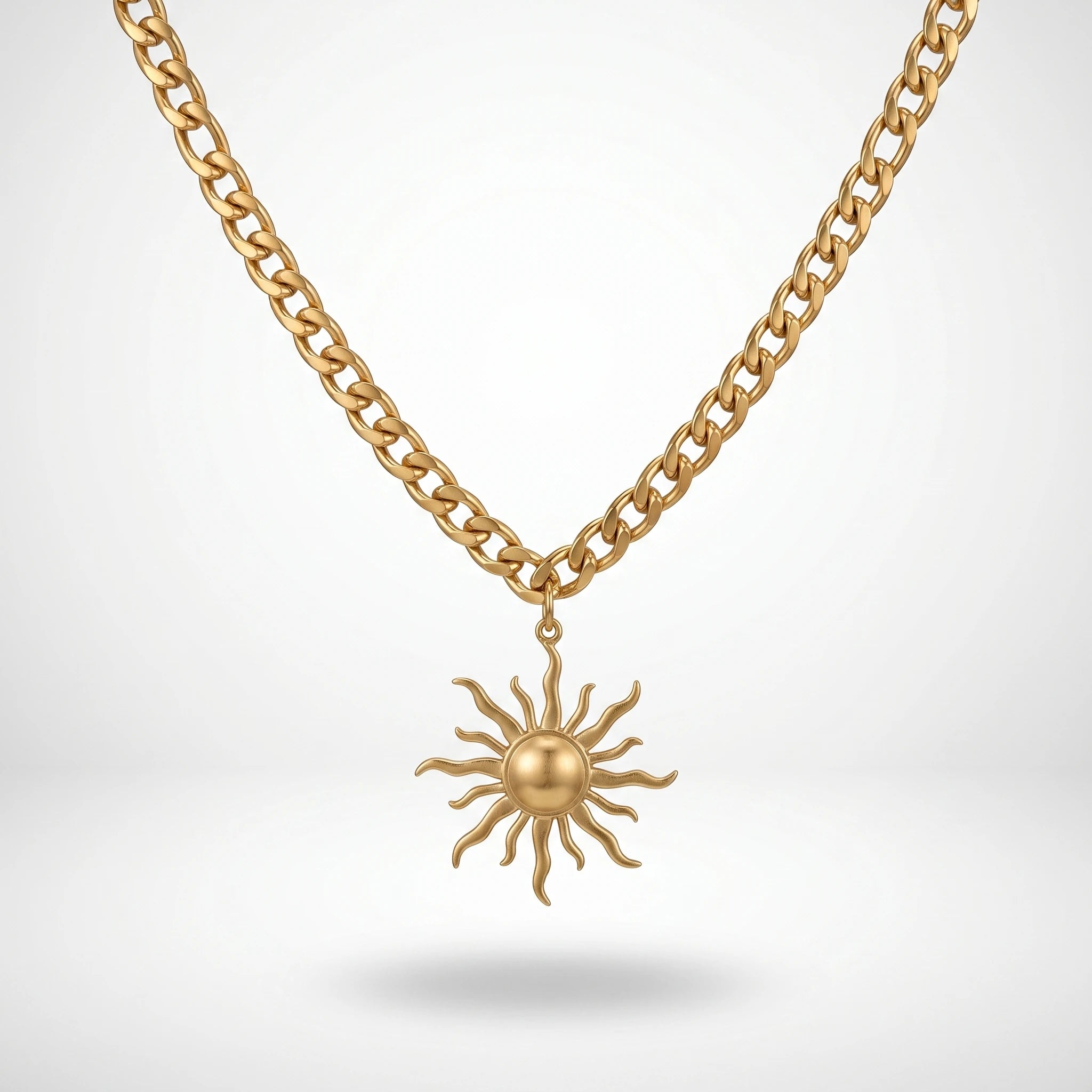 QIAOREN 10857 Waterproof Stainless Steel Trendy Sun Charm Necklace Gold Plated Link Chain Party Statement Jewelry