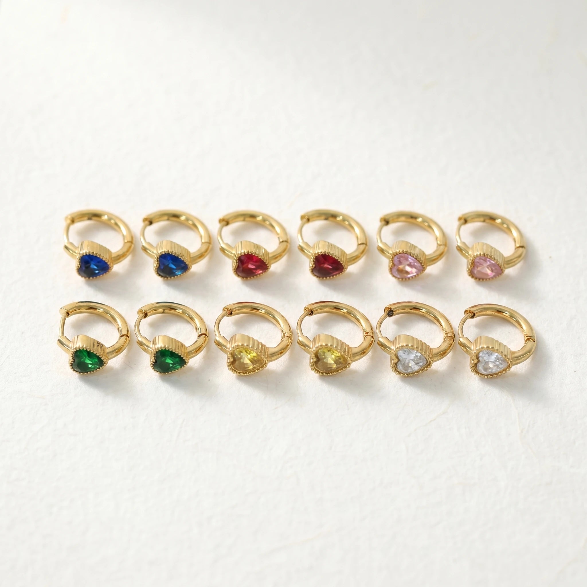 QIAOREN 12163-68 Gold Plated Stainless Steel Heart  Earrings Multi Color Crystal Hoop Jewelry Gift for US European Ladies