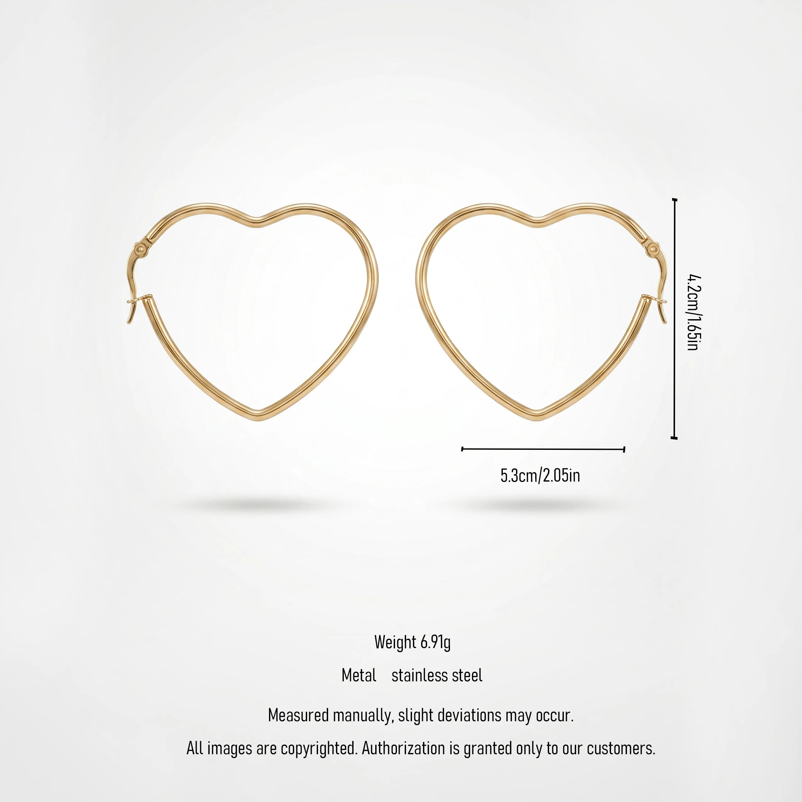 QIAOREN 12334 Romantic Heart Shaped Hoop Earrings Gold Stainless Steel Sleek Front Facing Sweetheart Large Hoops Women US EU