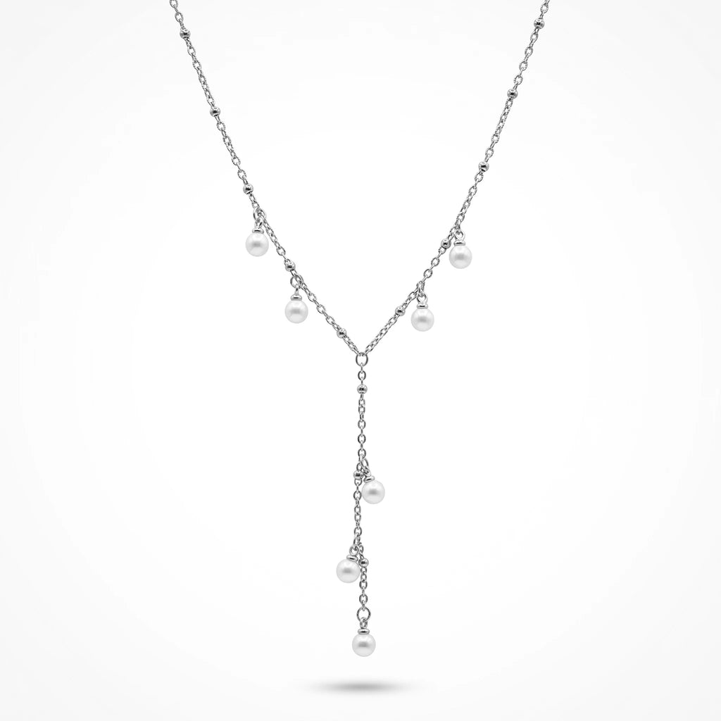 QIAOREN 11345 Dainty Delicate Pearl Drop Y Necklace 18K Gold Plated Stainless Steel Everyday Casual Wear Jewelry