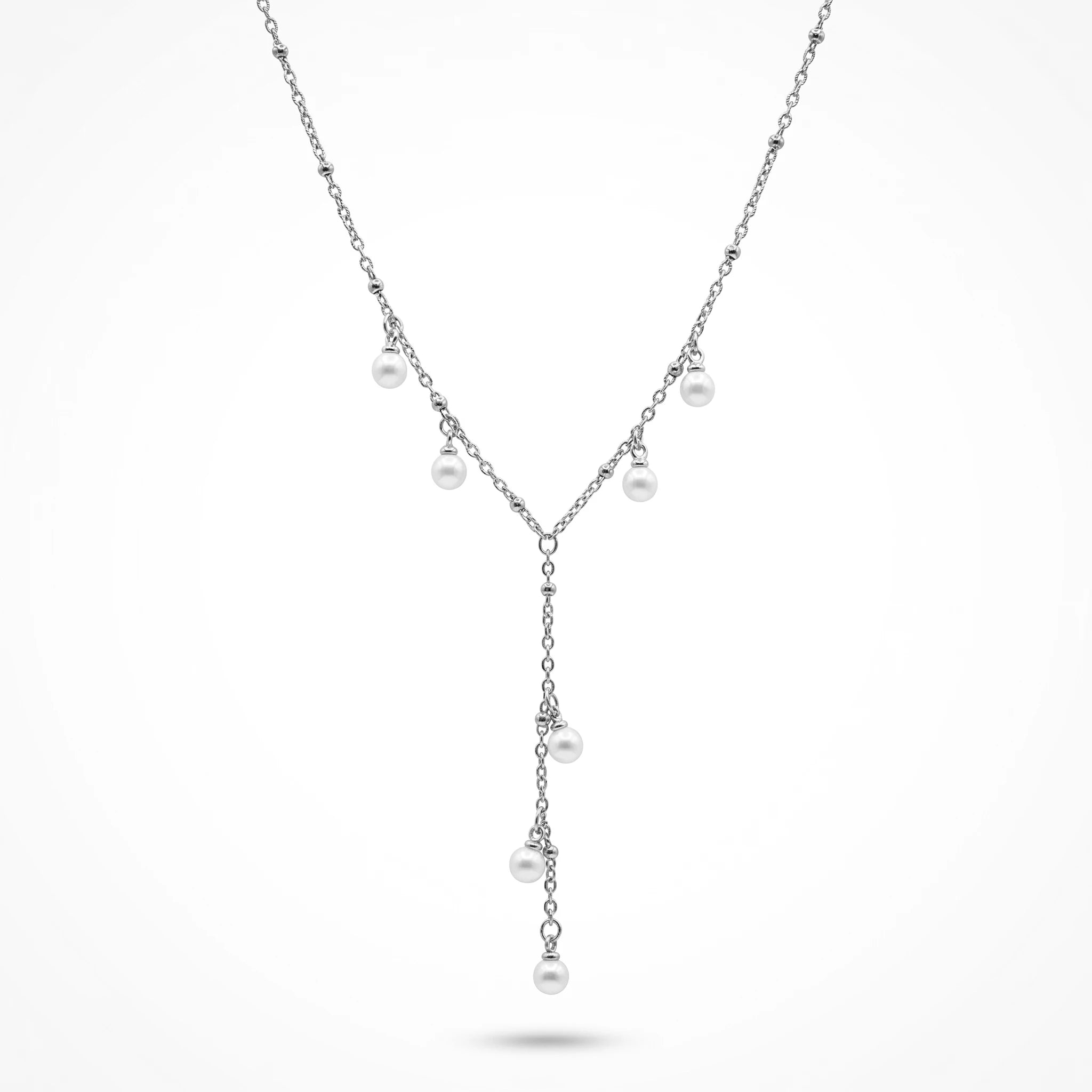 QIAOREN 11345 Dainty Delicate Pearl Drop Y Necklace 18K Gold Plated Stainless Steel Everyday Casual Wear Jewelry