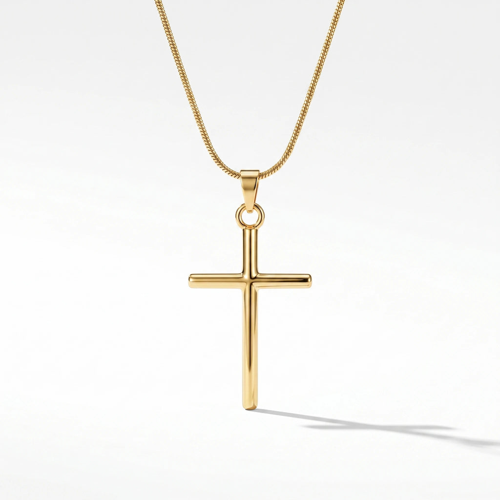 QIAOREN Waterproof Stainless Steel Gold Cross Necklace Classic Christian Pendant Jewelry for Everyday Wear