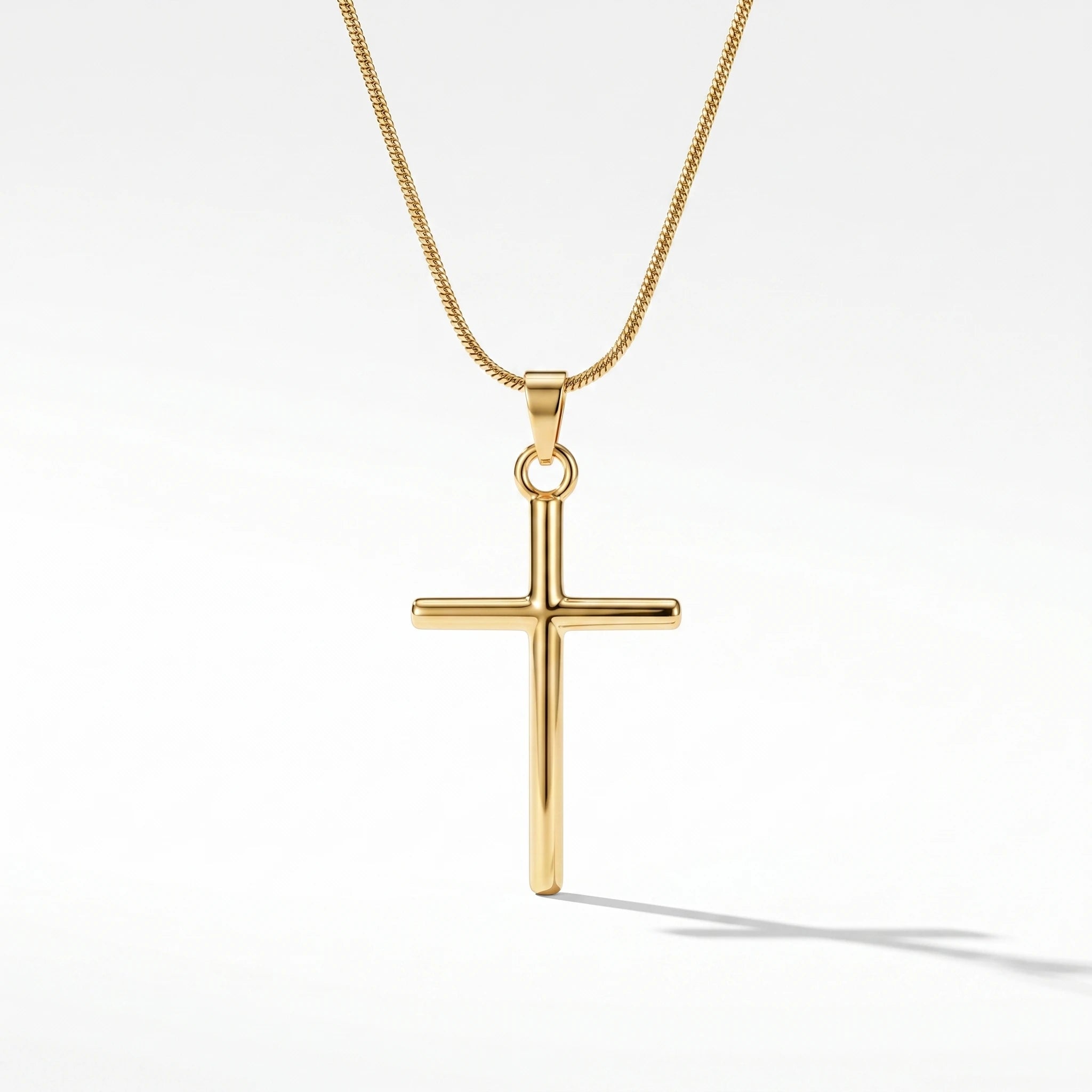 QIAOREN Waterproof Stainless Steel Gold Cross Necklace Classic Christian Pendant Jewelry for Everyday Wear