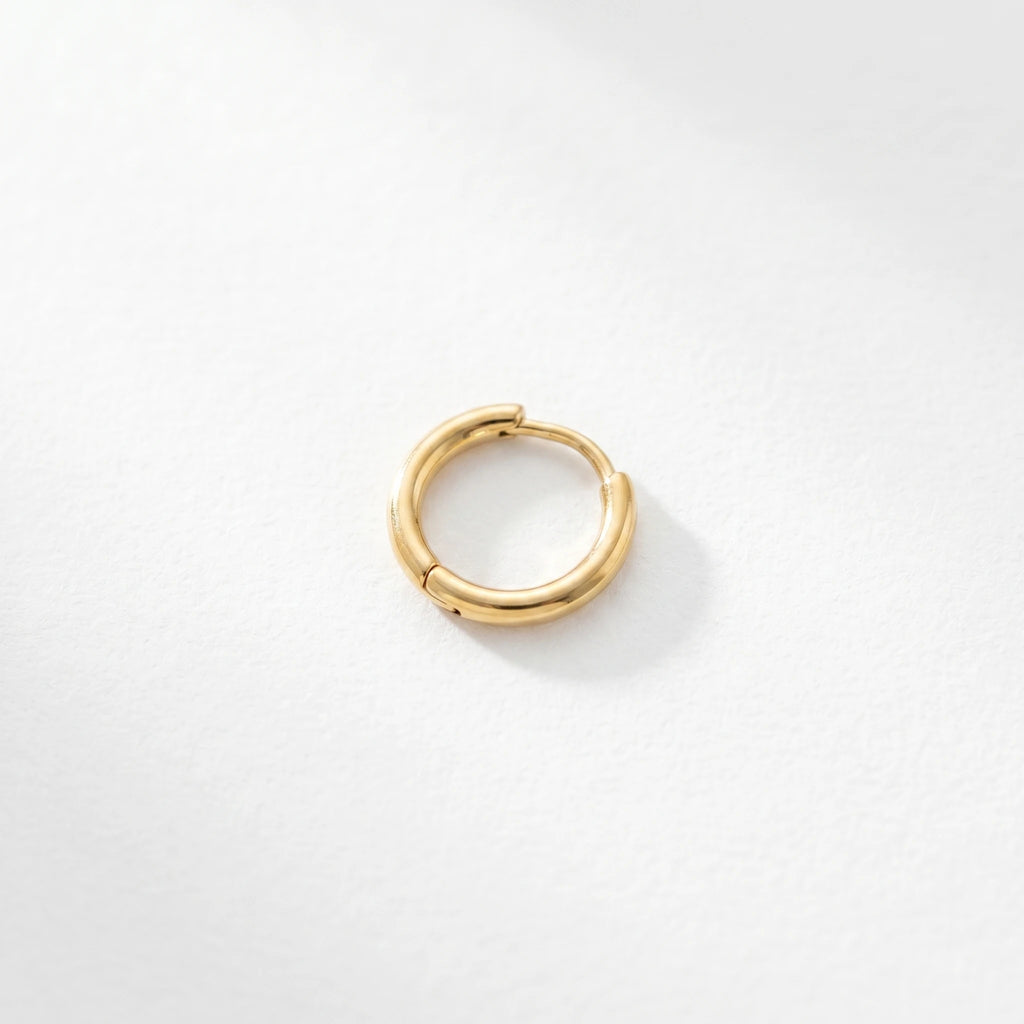 QIAOREN 12611 Timeless Shiny Thin Tube Huggie Hoop Earrings Stainless Steel 18K Gold Hypoallergenic Small Round Jewelry Gift