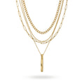 QIAOREN 11337 18K Gold Plated 4 Layered Mixed Chain Necklace With Vertical Bar Pendant Stainless Steel Tarnish Free