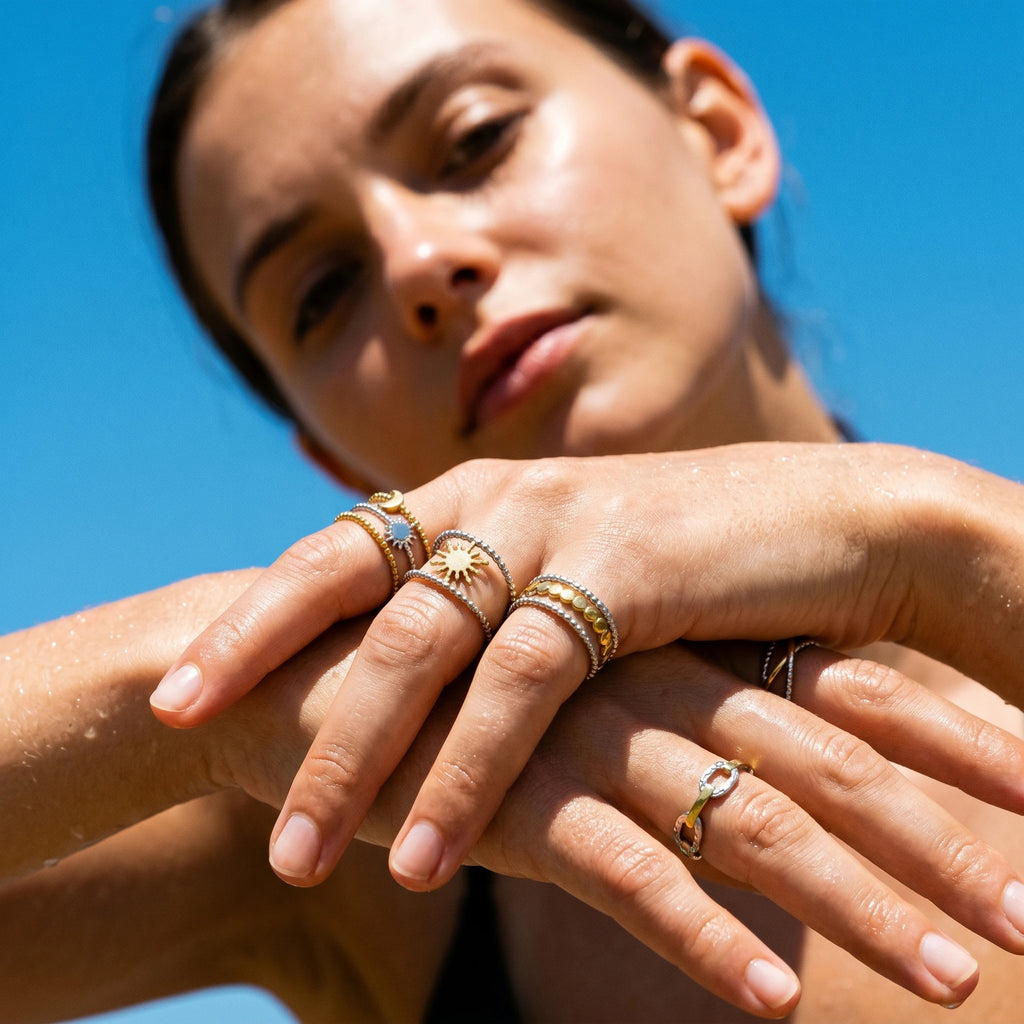 QIAOREN 13036-40 Gold Silver Plated Adjustable Open Stack Ring Set for Women Minimalist Geometric Statement Rings